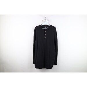Vintage 90s Streetwear Mens Medium Faded Blank Long Sleeve Henley T-Shirt Black